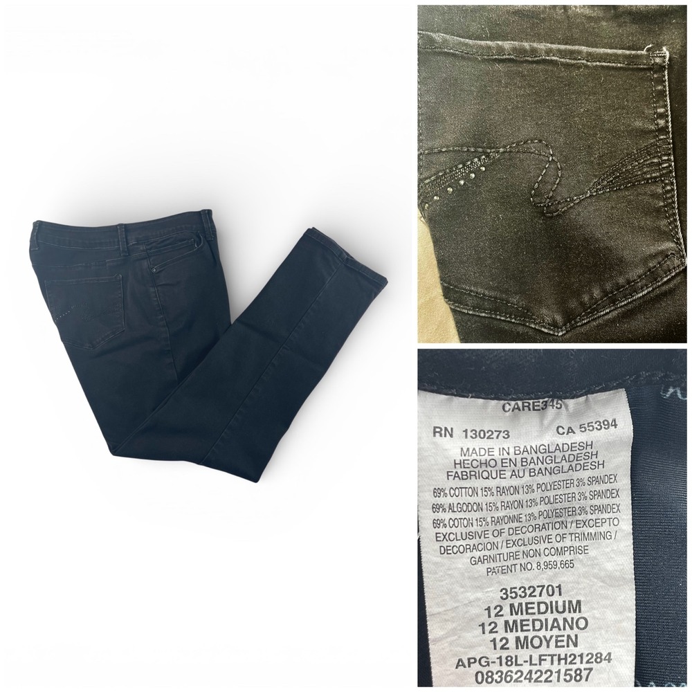 Lee Women Regular Fit Straight Leg Mid Rise Black Denim Jeans Size‎ 12 Medium